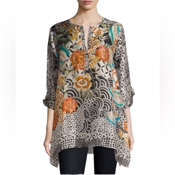 Johnny Was Sunlight Habitai Printed Tunic Top Blouse Multicolor Button Up Small - Picture 1 of 11